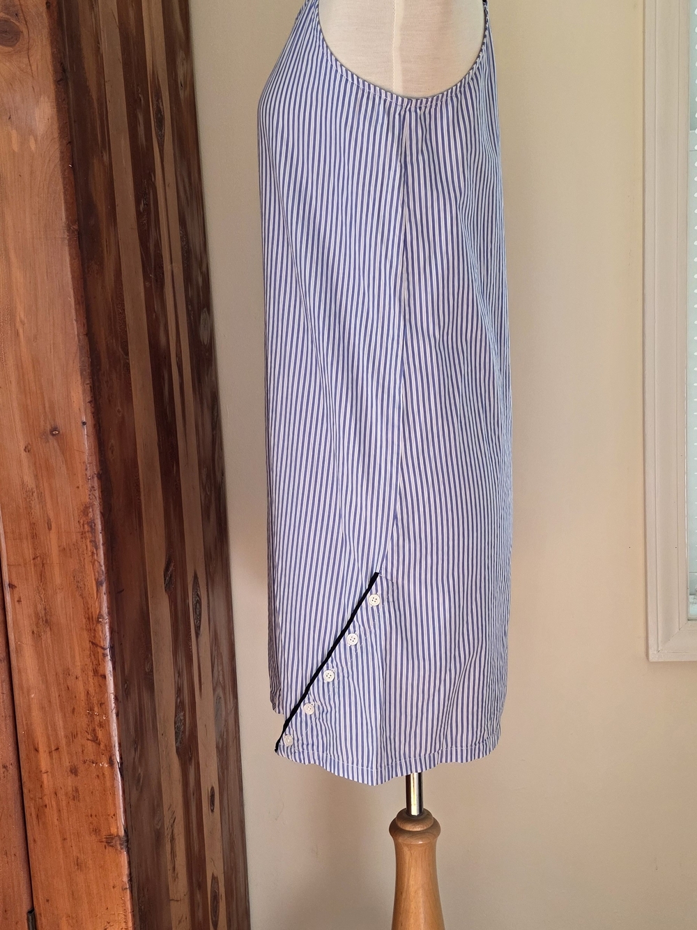 Who What Wear COTTON Blue and White Striped Midi Dress SM